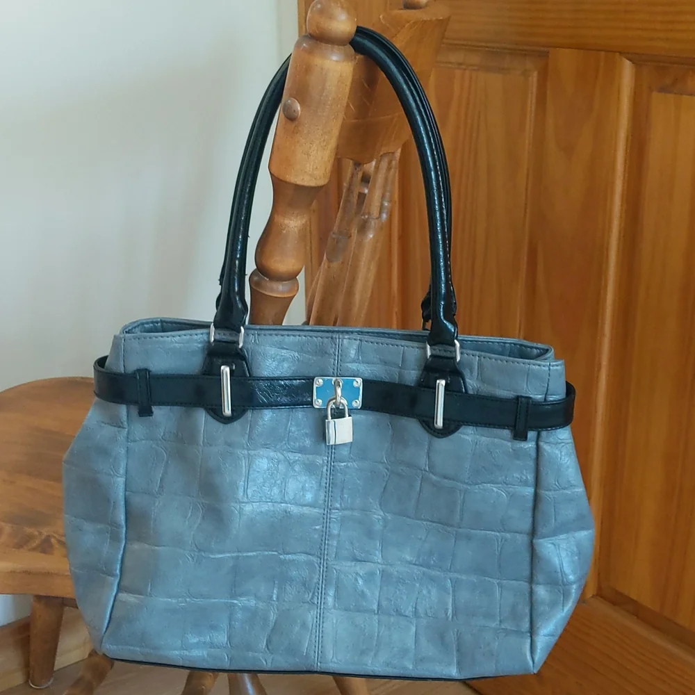 Maurices Faux Leather Silver Padlock Shoulder Handbag Gray